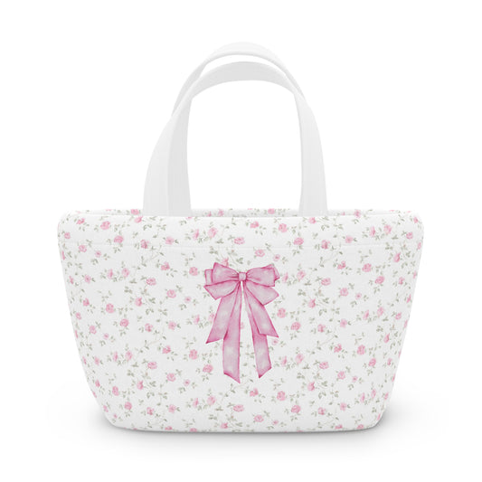 Floral Bow Pink Lunch Bag