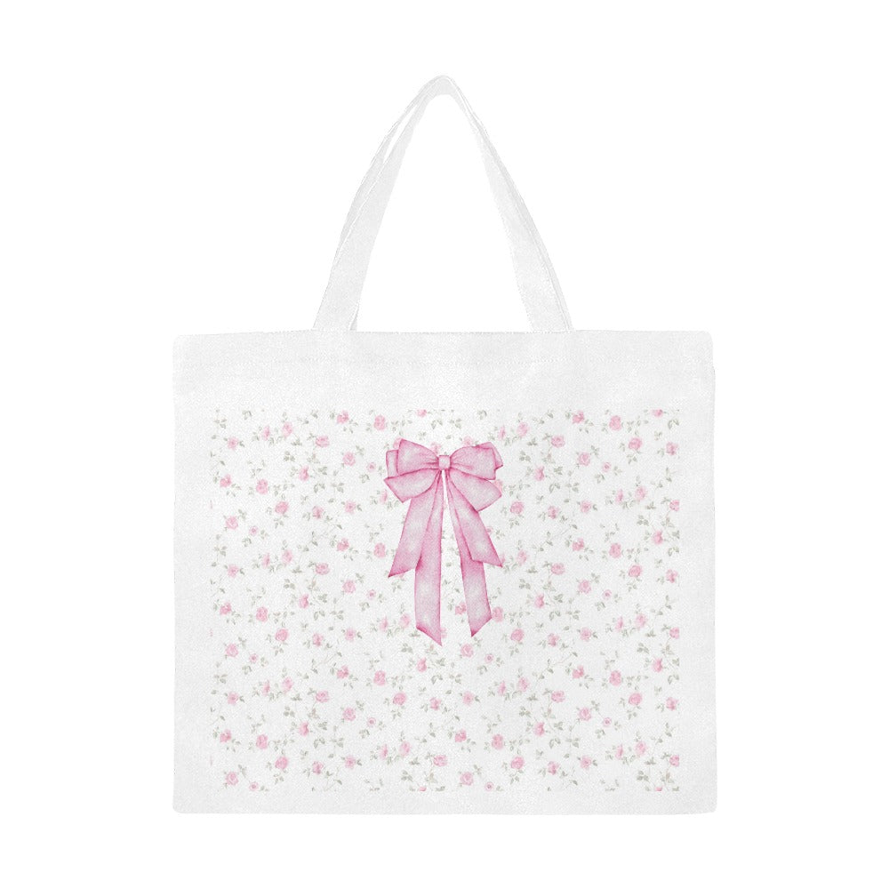 Pink Bow Floral Print Large Tote