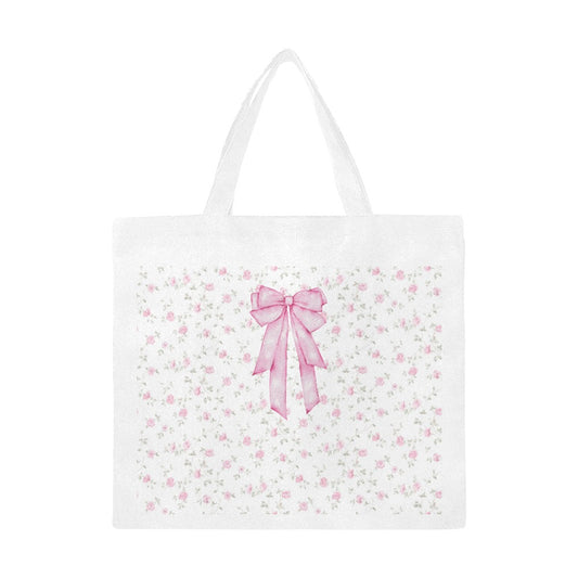 Pink Bow Floral Print Large Tote