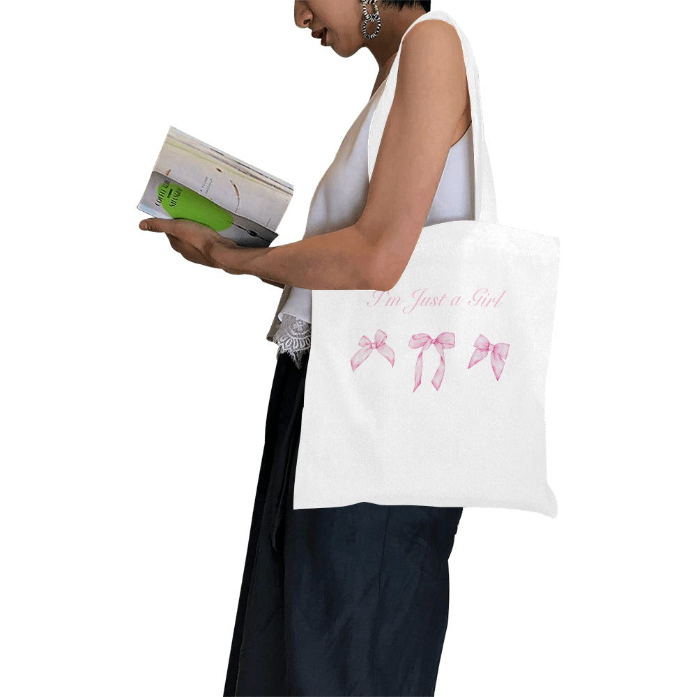 I'm Just a Girl Pink Bows Small Tote
