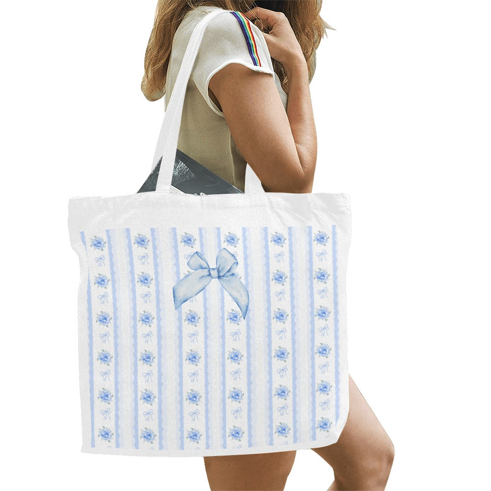 Blue Shabby Bow Tote Large