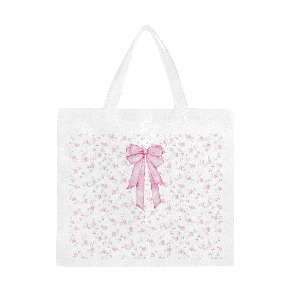 Pink Bow Floral Print Large Tote