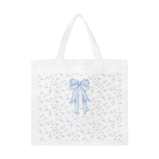 Blue Bow Floral Print Large Tote